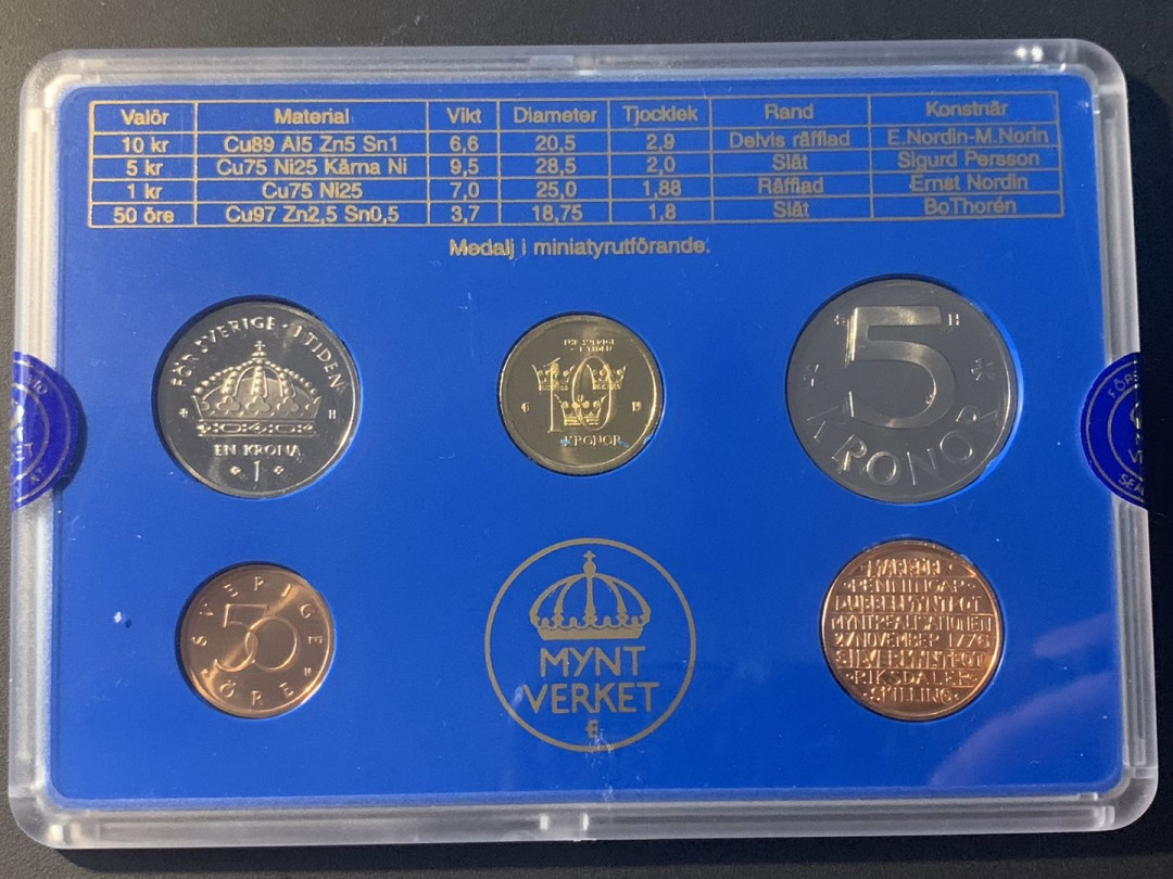 紫瑗钱币—微拍第26期  瑞典 2005年 流通币 5枚套 原厂盒 带章