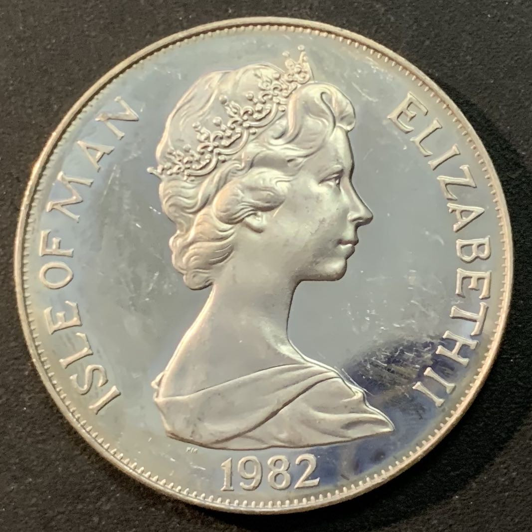 紫瑗钱币—微拍第26期  马恩岛 1982年 世界杯 1克朗 28.28克 0.925银 精制