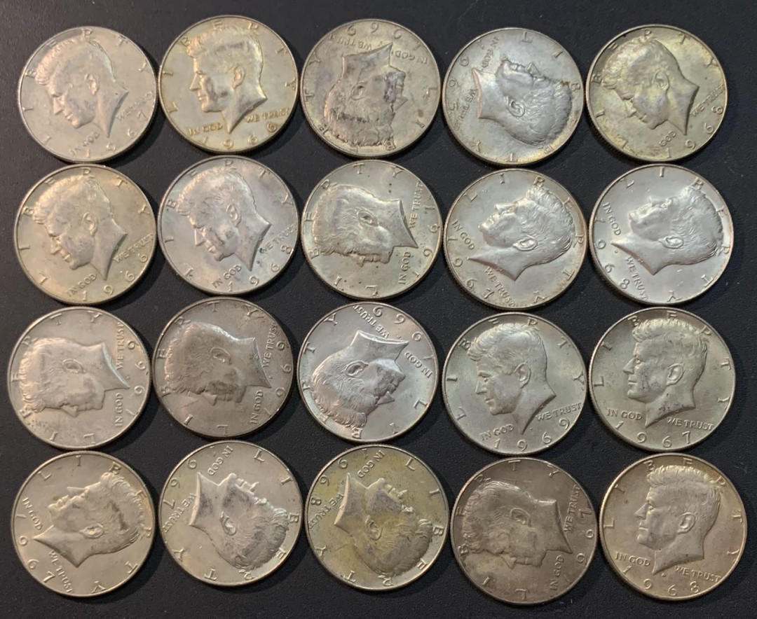 紫瑗钱币—微拍第26期  美国 1965—1970年 肯尼迪 50美分 20枚一组 共230克 0.4银