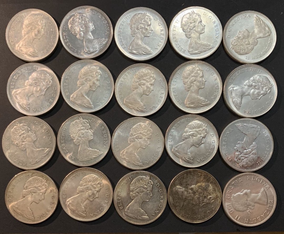 紫瑗钱币—微拍第26期  加拿大 1965—1966年 划船 低冠 1元 20枚一组 共466.6克 0.8银