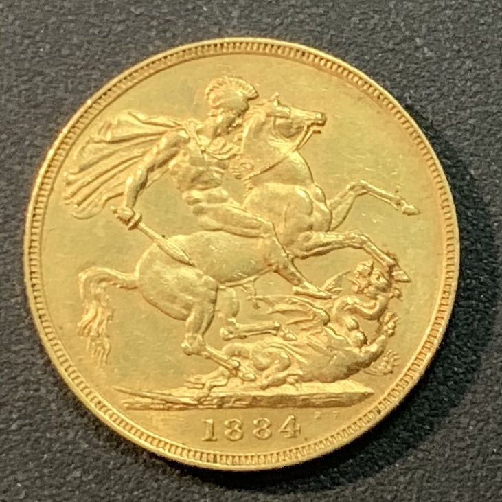 紫瑗钱币—微拍第26期  英国 1884年 维多利亚  青年头像 1磅 8克 0.917金