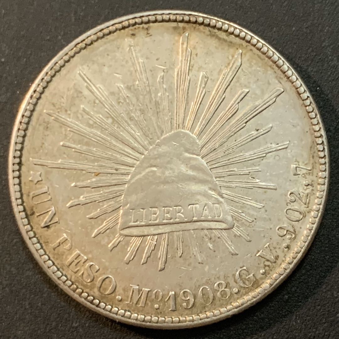 紫瑗钱币—微拍第26期  墨西哥 1908年 MO GV 1比索  直边鹰洋