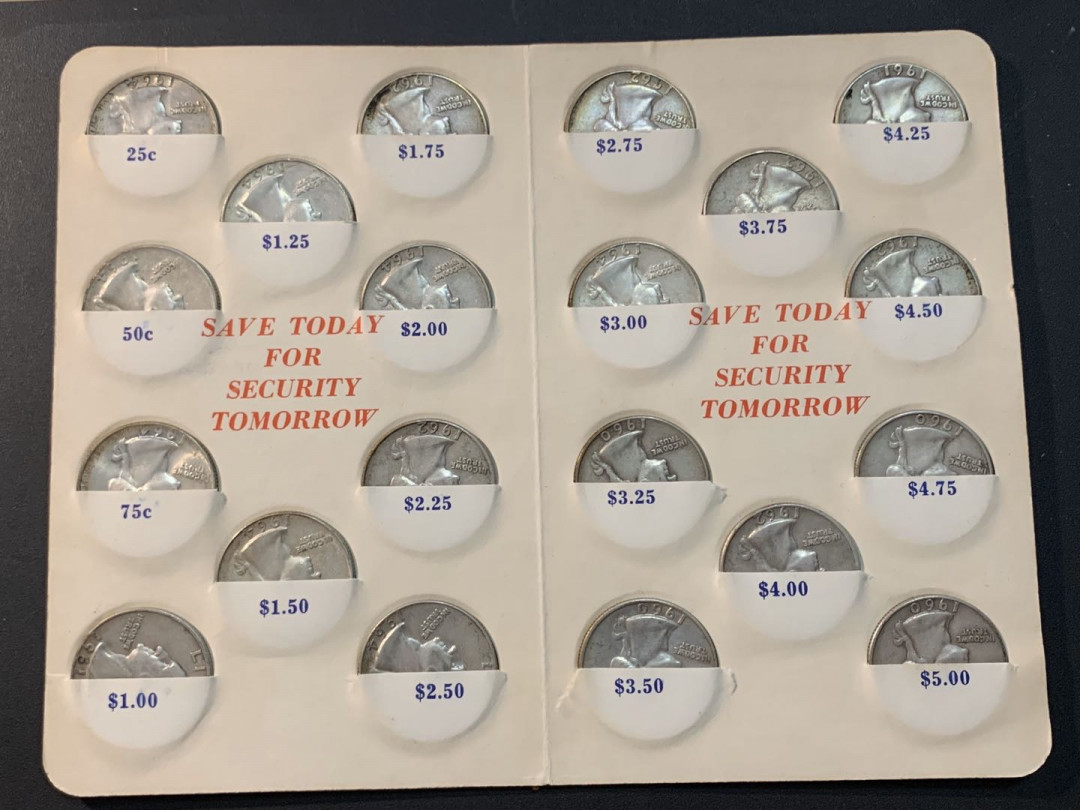 紫瑗钱币—微拍第26期  美国 1932—1964年 华盛顿 25美分 卡装 20枚一组 共125克 0.9银