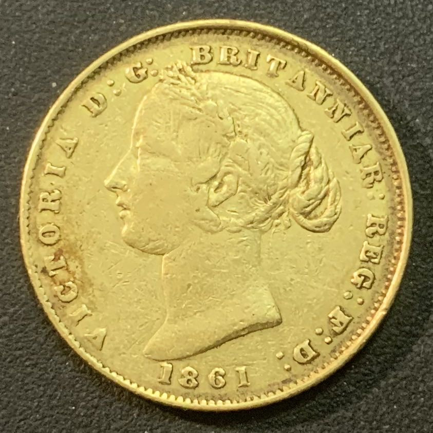 紫瑗钱币—微拍第26期  澳大利亚 1861年 维多利亚 1磅 背国名 8克 0.917金