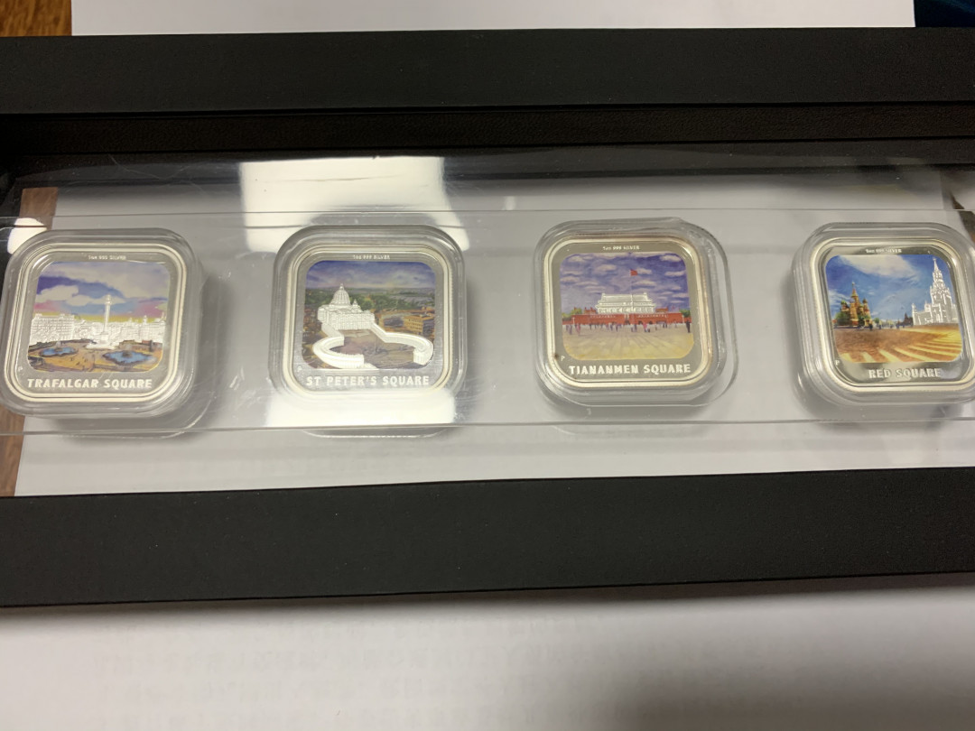 CSIS-GREAT评级精品钱币拍卖第二十五期 图瓦卢2013年世界著名广场天安门精制正方形彩色纪念银币4枚套