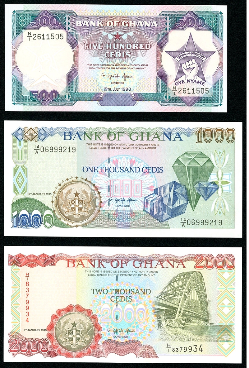 【收藏联盟】第120期拍卖——巴涅尔纪念碑 【一组4张】加纳1984年10塞地&1990-95年 早期版本500-1000-2000塞地 全新UNC  风土人情浓郁