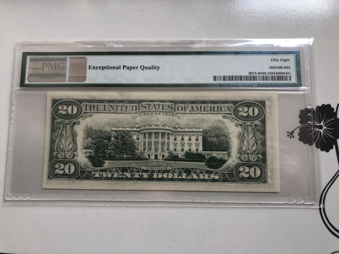 【收藏联盟】第120期拍卖——巴涅尔纪念碑 美国 1981年 20美元 PMG58EPQ 原票 杰克逊 白宫 