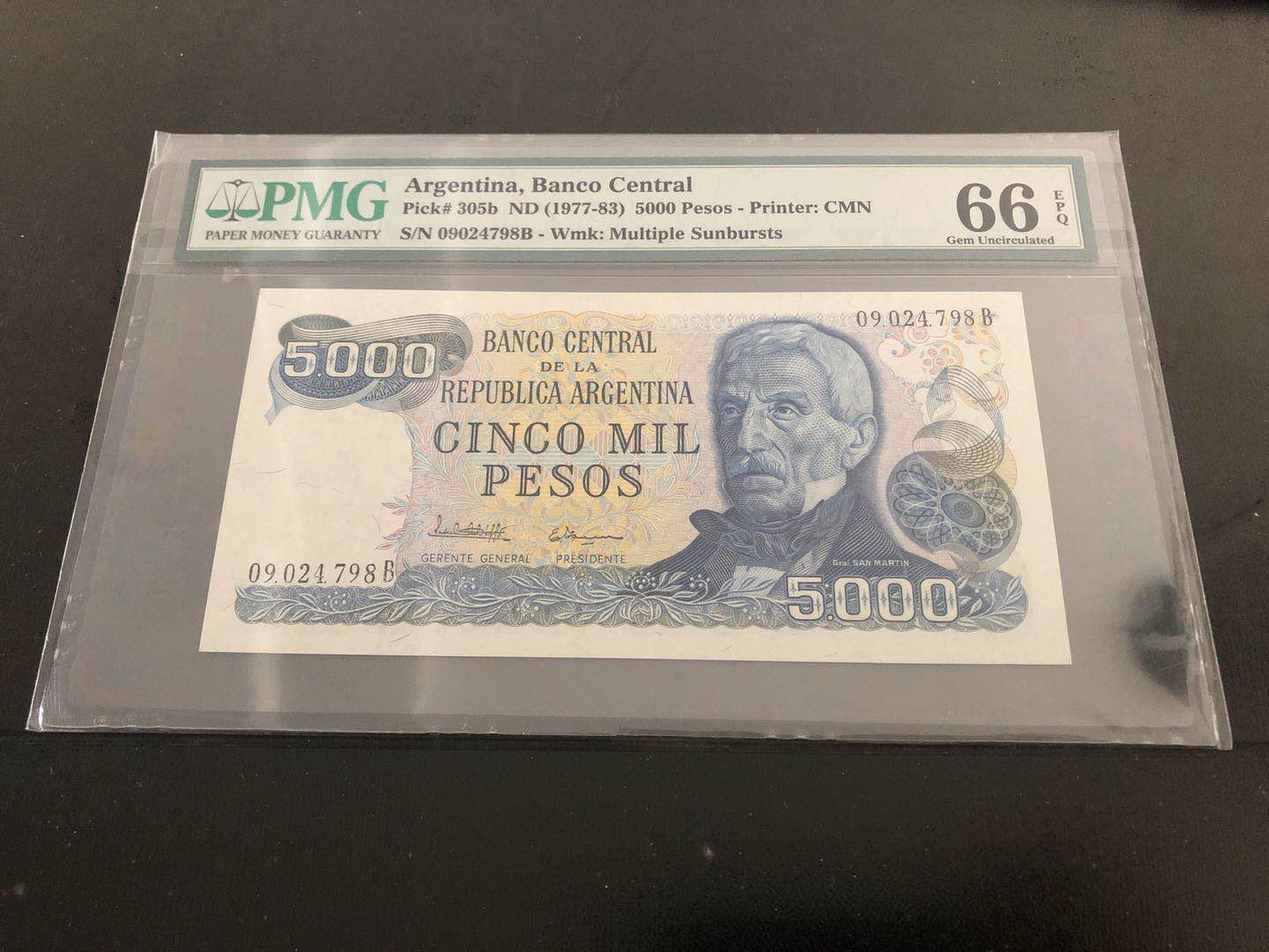 【收藏联盟】第121期拍卖——现代戏剧之父 【一组3张南美】哥伦比亚 2001年 10000比索 PMG65EPQ、阿根廷 1977-83年 5000比索 PMG66EPQ、秘鲁 1985年 5000沙奥 PMG67EPQ