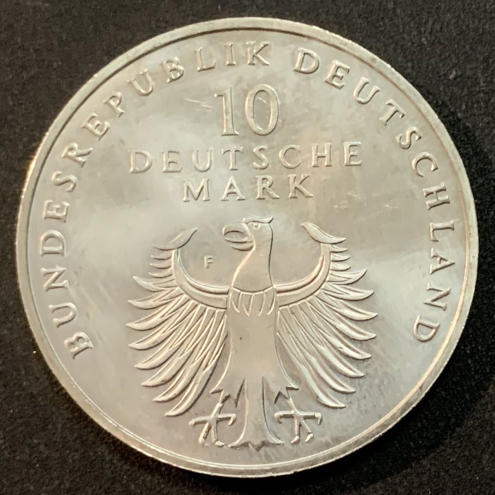 紫瑗钱币—微拍第27期  德国 1998年 F厂 联邦马克50周年 10马克 15.5 克 0.925银