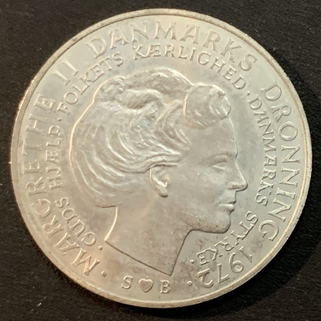 紫瑗钱币—微拍第27期  丹麦 1972年 玛格丽特女王登基 10克朗 20.4克 0.8银