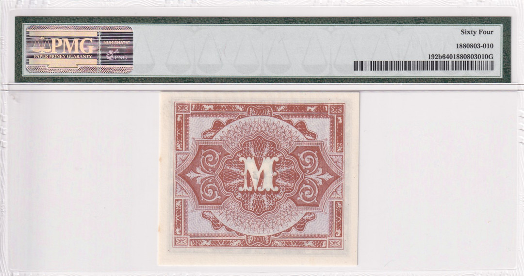 【收藏联盟】第121期拍卖——现代戏剧之父 【一组6张】德国二战时期 盟军占领时期军票 1944年1-100马克PMG64-PMG65EPQ（包含1张豹子号）