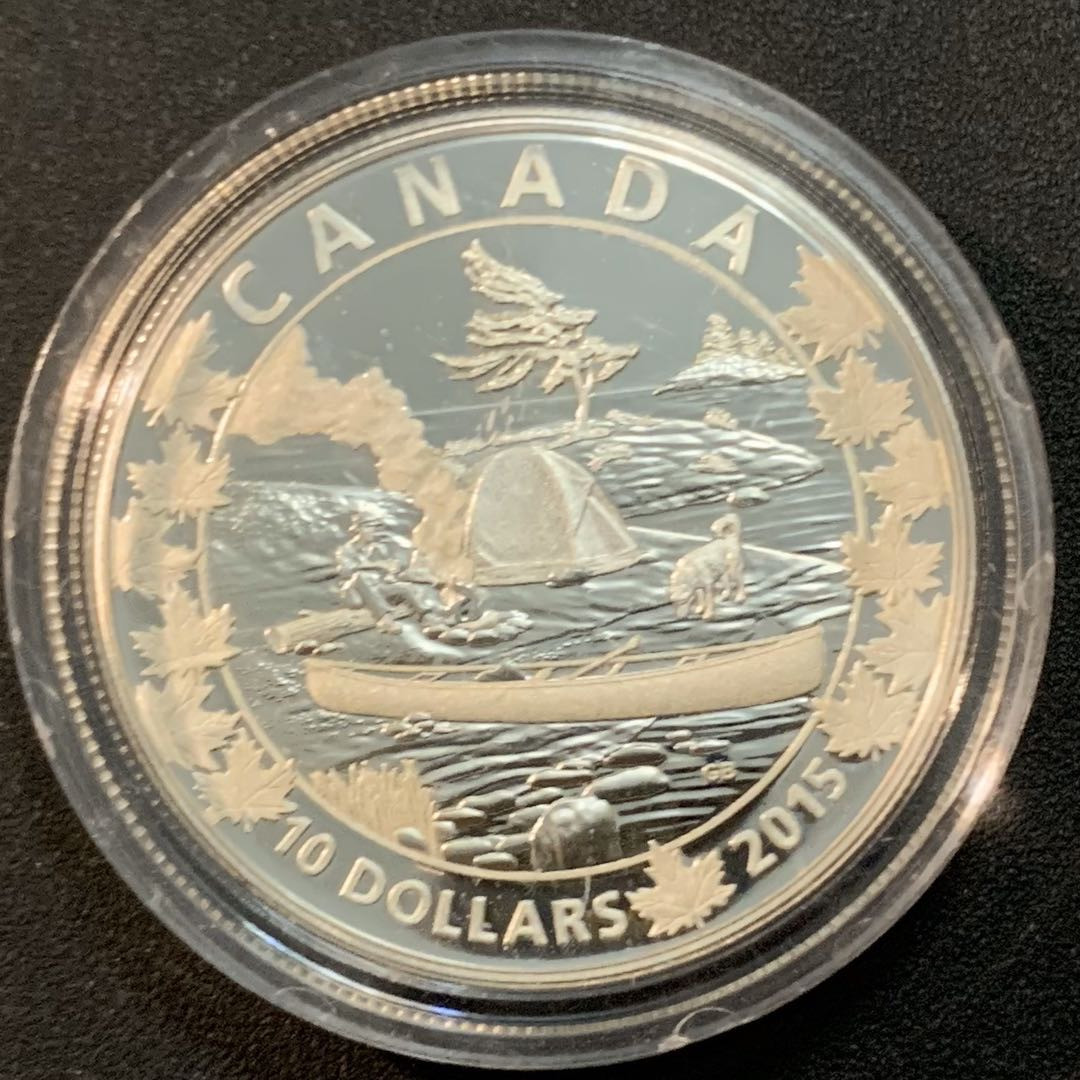 紫瑗钱币—微拍第27期  加拿大 2015年 划艇横渡加拿大系列 宁静的场景 10元 15.55克 0.9999银 高浮雕 精制
