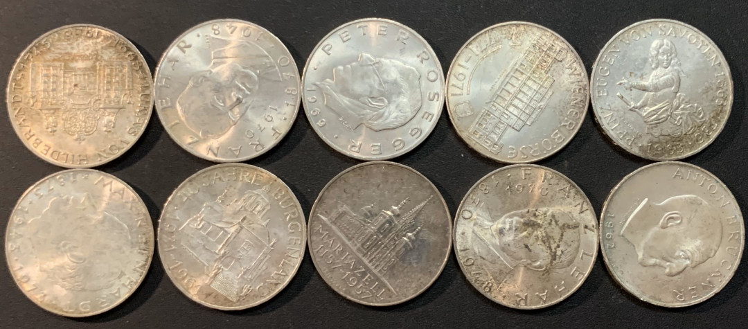 紫瑗钱币—微拍第27期  奥地利 25先令 各不相同 10枚一组 共130克 0.8银