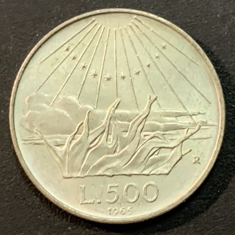 紫瑗钱币—微拍第27期  意大利 1965年  诗人但丁 500里拉 11克 0.835银 