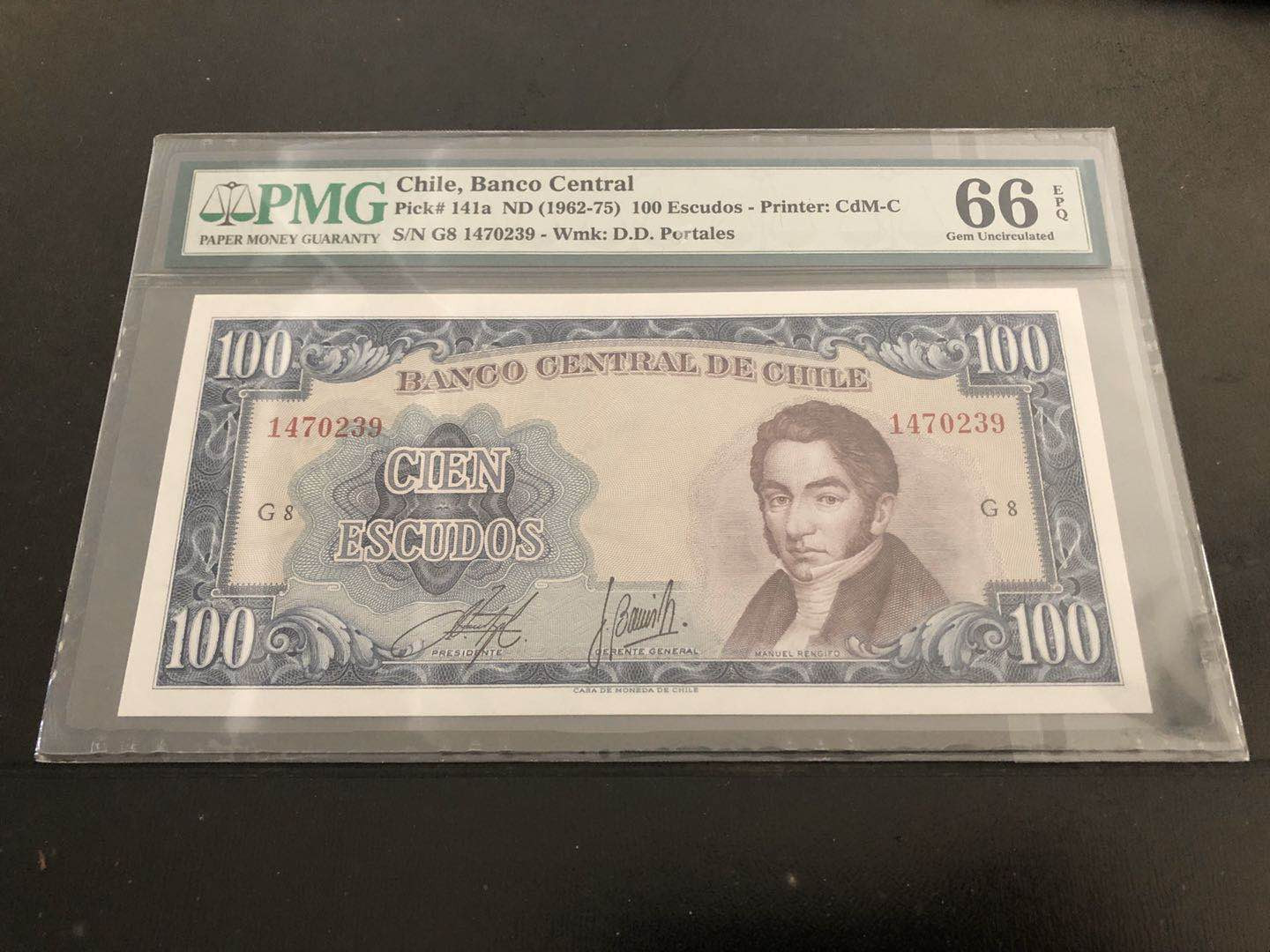 【收藏联盟】第121期拍卖——现代戏剧之父 智利 1962-75年 100埃斯库多 PMG66EPQ 航海