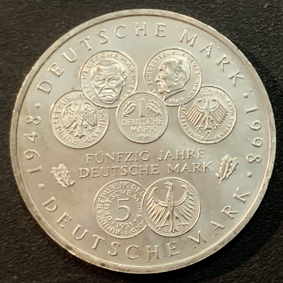 紫瑗钱币—微拍第27期  德国 1998年 F厂 联邦马克50周年 10马克 15.5 克 0.925银