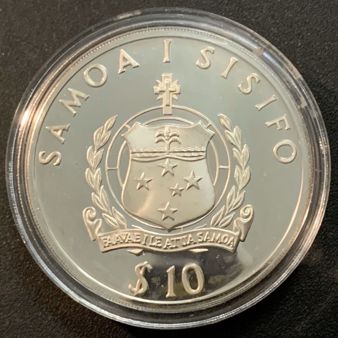紫瑗钱币—微拍第27期  萨摩亚 1992年 美国世界杯 10元 31.47克 0.925银 精制