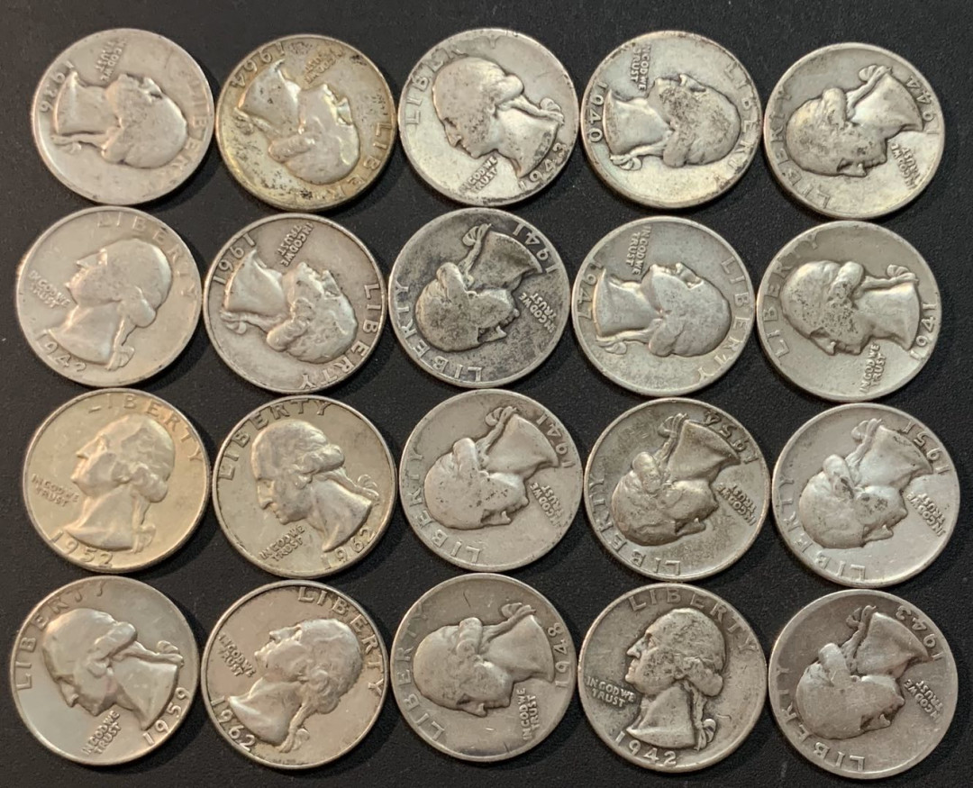 紫瑗钱币—微拍第27期  美国 1932—1964年 华盛顿 25美分 20枚一组 共125克 0.9银