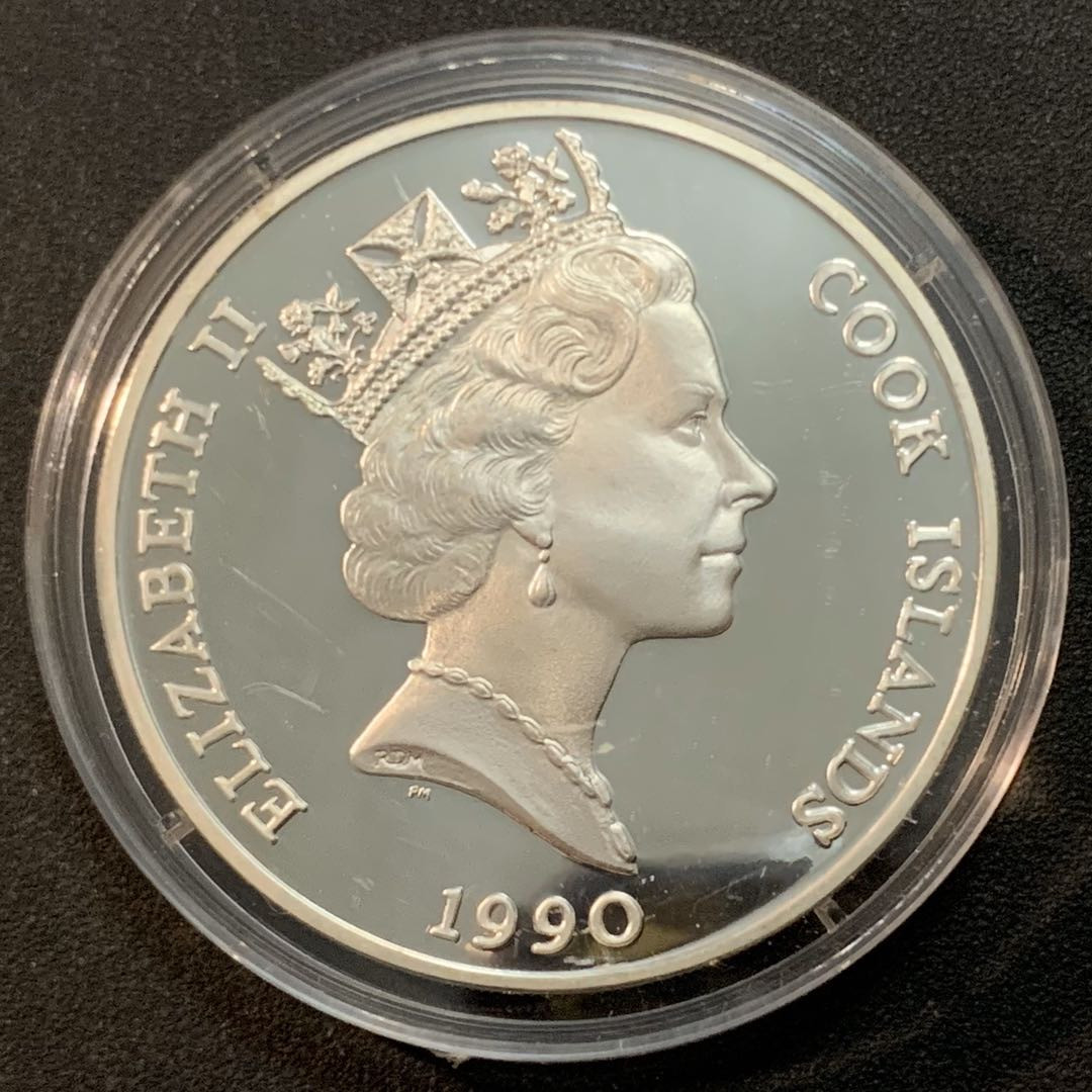 紫瑗钱币—微拍第27期  库克 1990年 世界濒危野生动物系列 北山羊 50元 19.2克 0.925银 精制