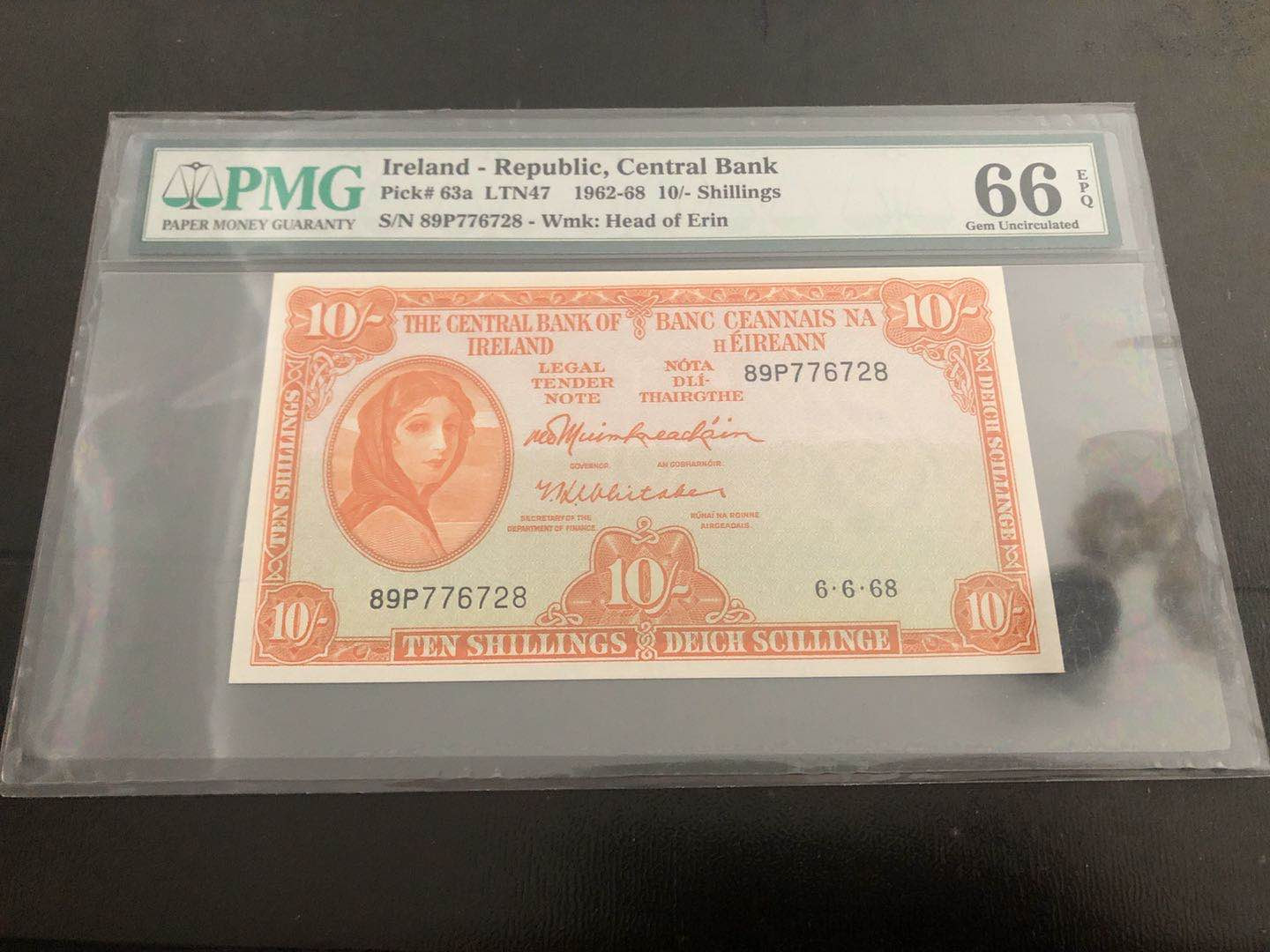 【收藏联盟】第121期拍卖——现代戏剧之父 爱尔兰 1962-68年 10先令 p63a PMG66EPQ 