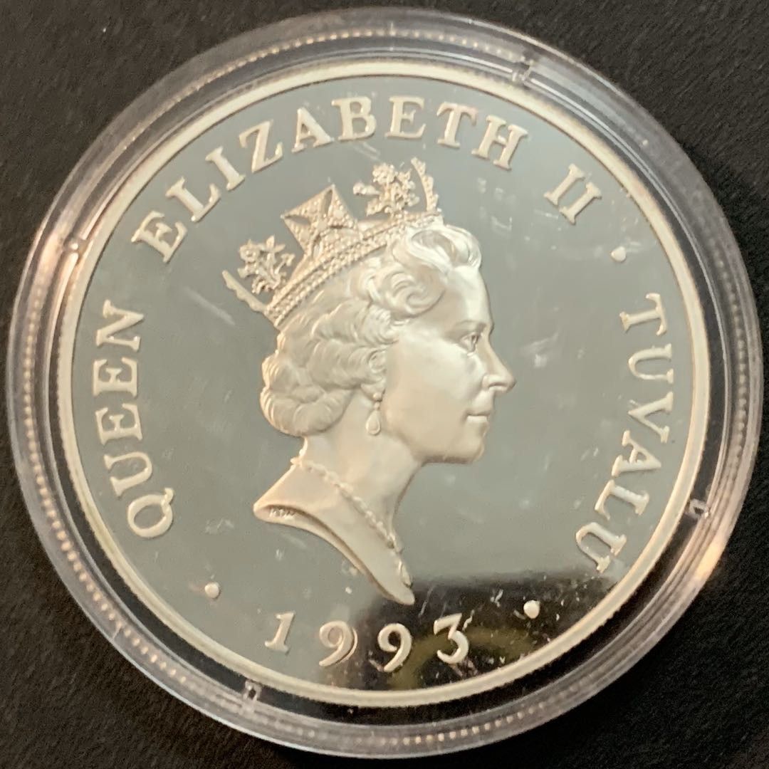 紫瑗钱币—微拍第27期  图瓦卢 1993年 濒危野生动物 棱皮龟 20元 31.47克 0.925银 精制