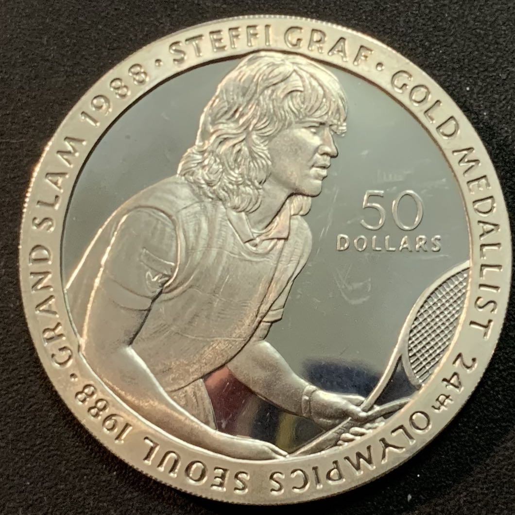 紫瑗钱币—微拍第27期  纽埃 1989年 大卫网球赛 50元 28.28 0.925银 精制