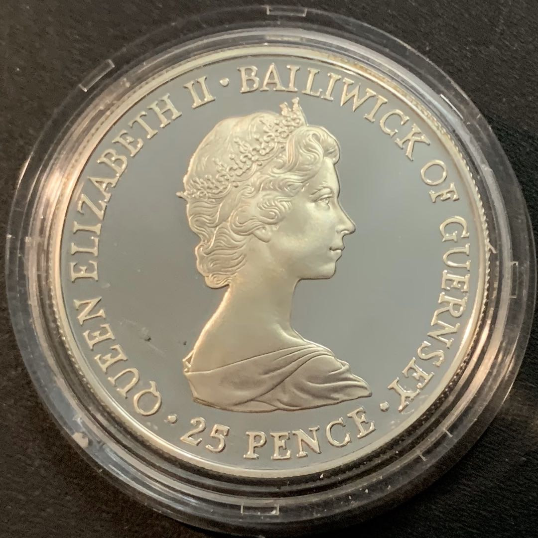 紫瑗钱币—微拍第28期  格恩济 1981年  戴安娜与查尔斯大婚 25便士 28.27克 0.925银 精制