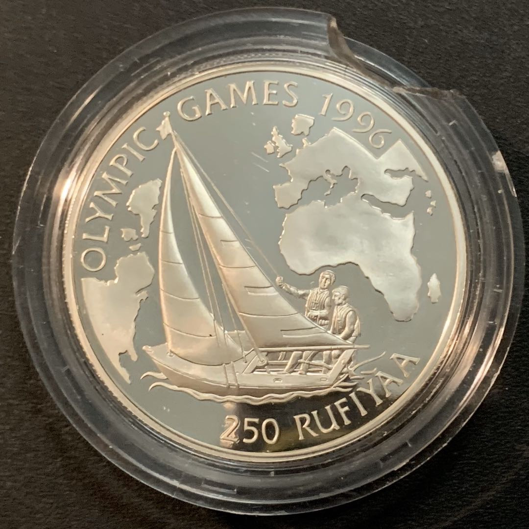 紫瑗钱币—微拍第28期  马尔代夫 1993年 亚特兰大奥运会 帆船 250雷亚尔 31.47克 0.925银 精制