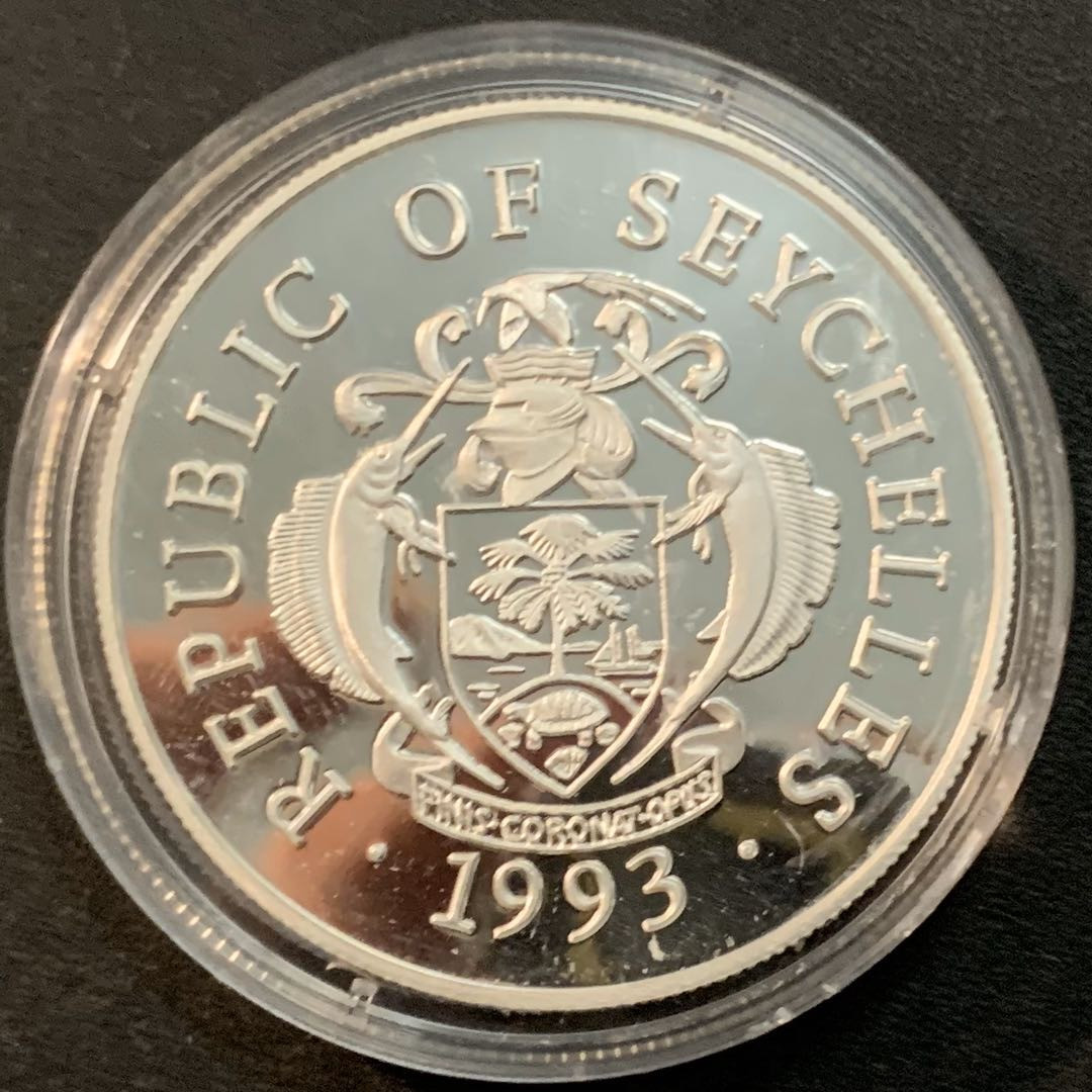 紫瑗钱币—微拍第28期  塞舌尔 1993年 美国世界杯 25卢比 31.46克 0.925银 精制