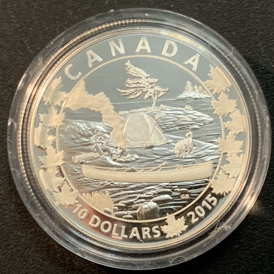 紫瑗钱币—微拍第28期  加拿大 2015年 划艇横渡加拿大系列 宁静的场景 10元 15.55克 0.9999银 高浮雕 精制