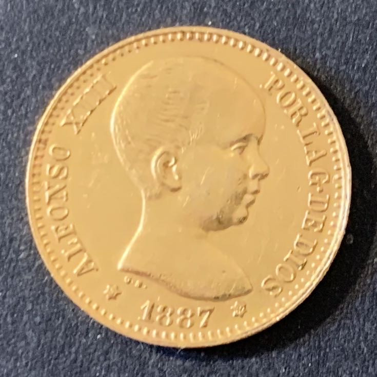 紫瑗钱币—微拍第28期  西班牙 1887年 阿方索十三世 20比塞塔 6.45克 0.9金