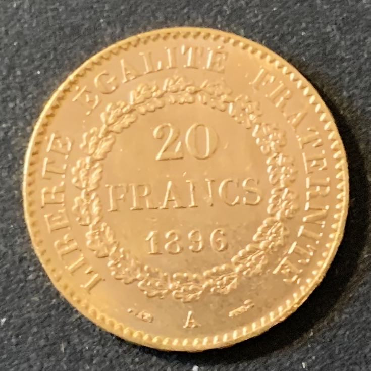 紫瑗钱币—微拍第28期  法国 1896年 天使 20法郎 6.45克 0.9金