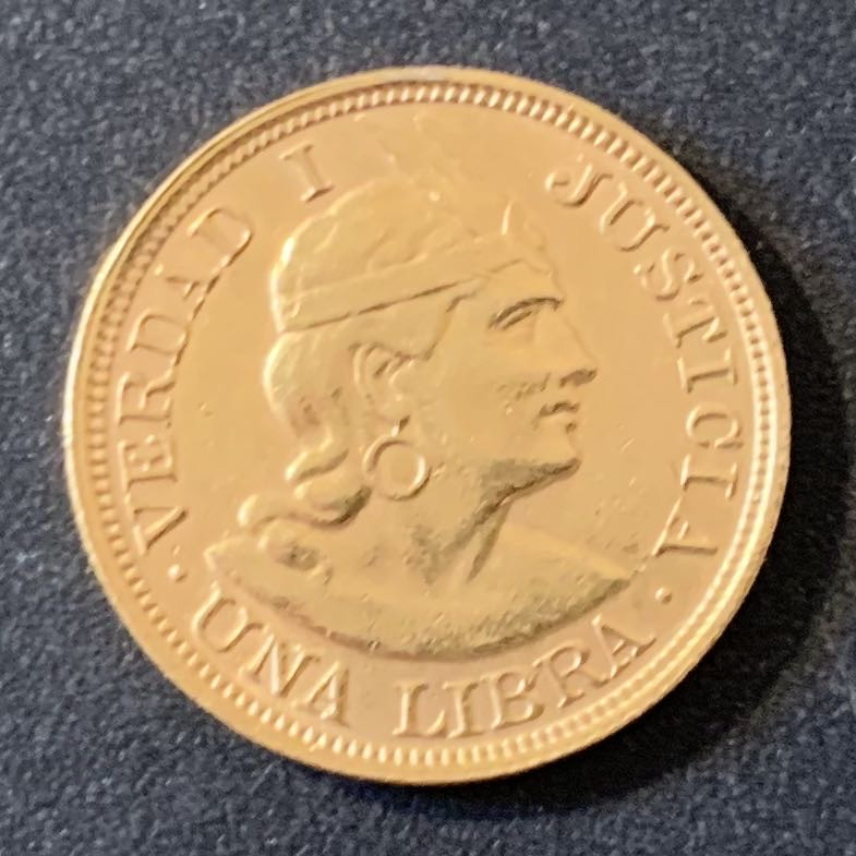 紫瑗钱币—微拍第28期  秘鲁 1916年 土著人 1磅  7.998克 0.917金