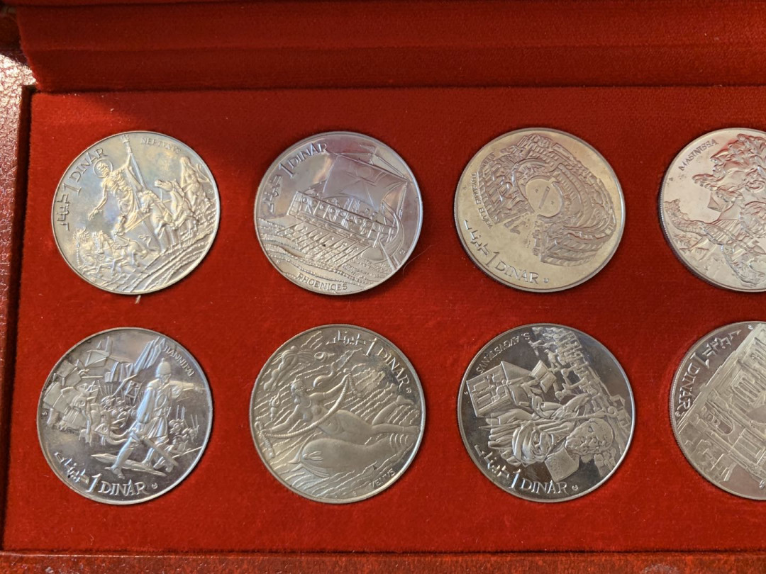 紫瑗钱币—微拍第28期  突尼斯 1969年 迦太基文明 全套10枚 大银币 共200克 0.925银 原盒证书 