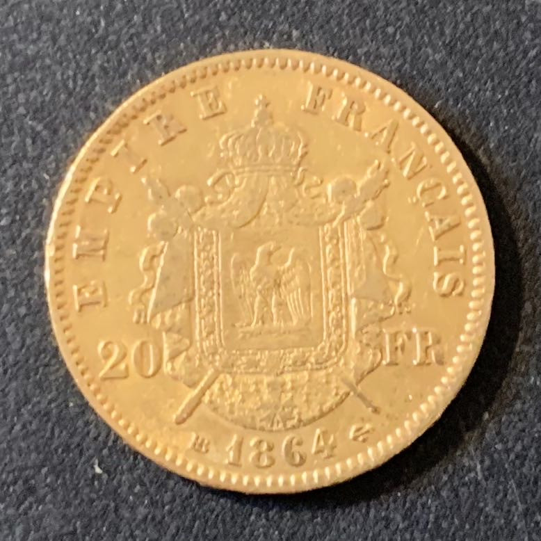 紫瑗钱币—微拍第28期  法国 1864年 拿破仑三世 20法郎 6.45克 0.9金
