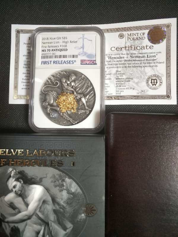 【币观天下】第九十八期钱币拍卖 【纽埃】2018高浮雕系列大力神蓝标ngc70，号码168