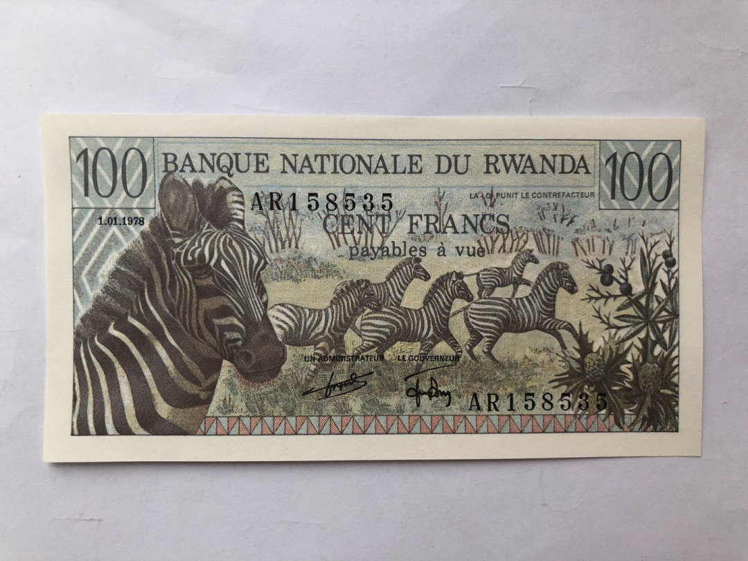 【鲸贝乐淘】千字文·第“鸣凤在竹”号拍卖  法属风格，卢旺达1978，100法郎，unc