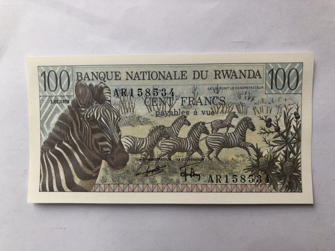 【鲸贝乐淘】千字文·第“鸣凤在竹”号拍卖  刀拆，法属风格，卢旺达1978100法郎，unc