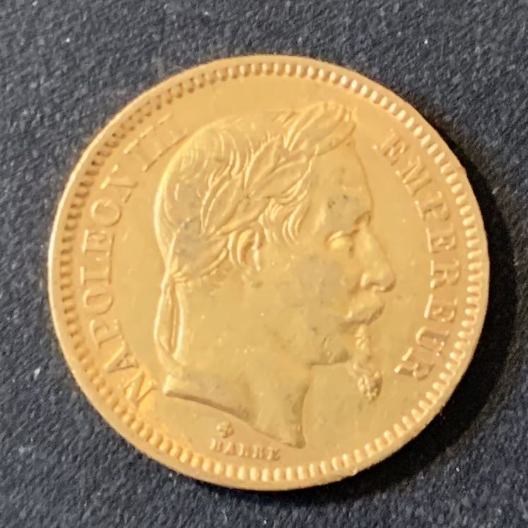 紫瑗钱币—微拍第28期  法国 1864年 拿破仑三世 20法郎 6.45克 0.9金