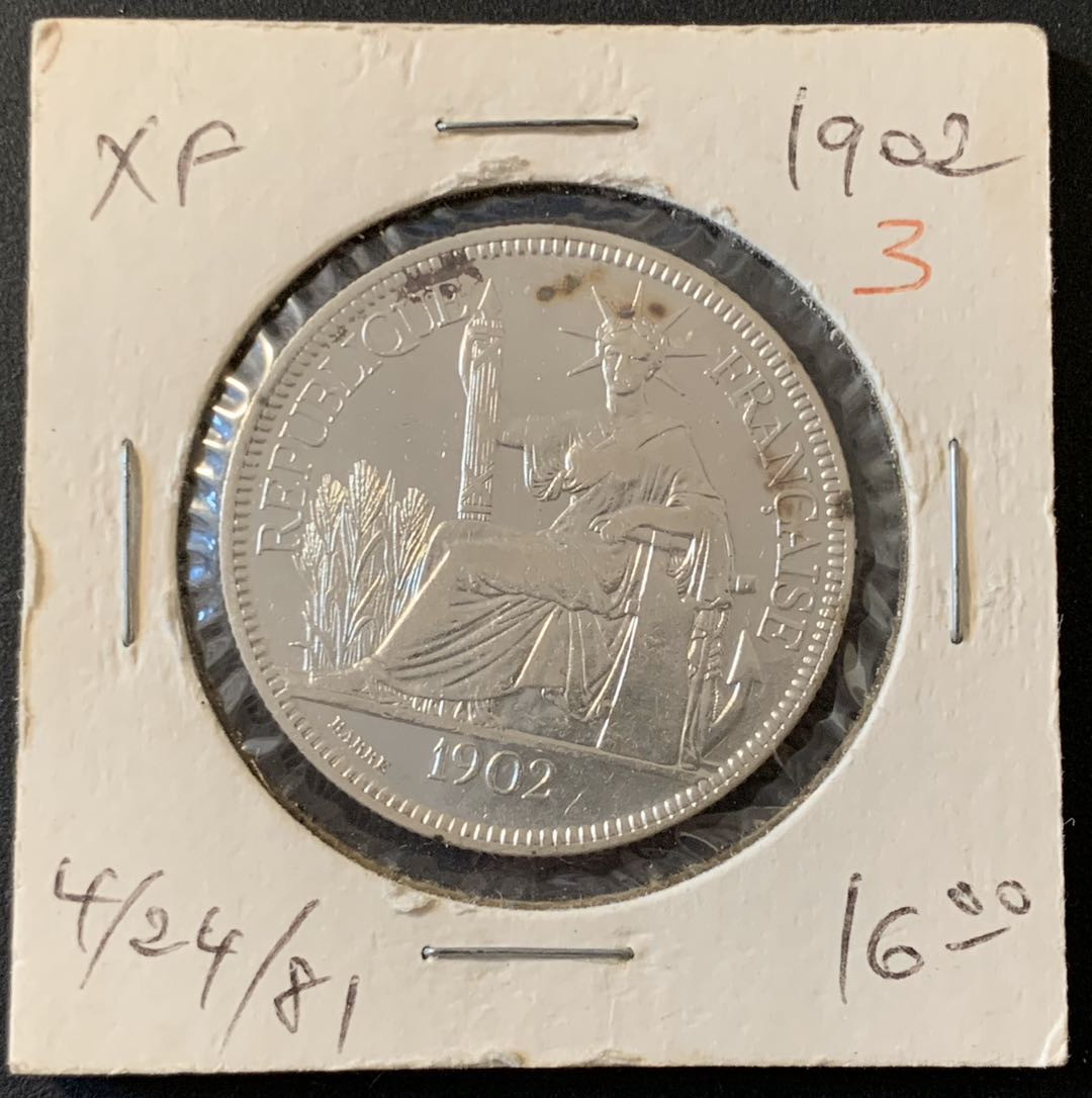 紫瑗钱币—微拍第28期  法属印度支那 1902年 1皮阿斯特 坐洋 银币