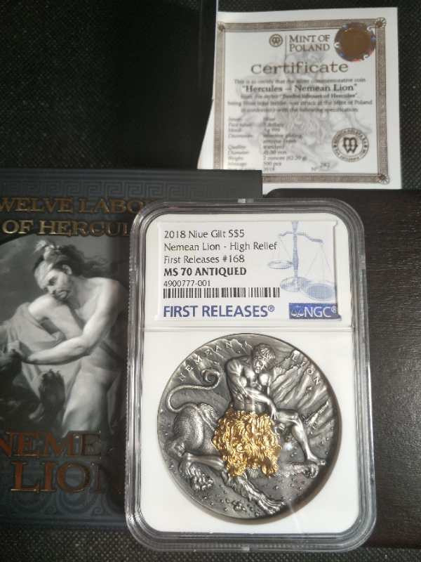 【币观天下】第九十八期钱币拍卖 【纽埃】2018高浮雕系列大力神蓝标ngc70，号码168