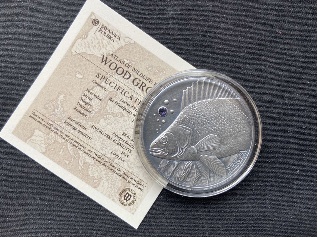 【币观天下】第九十八期钱币拍卖 【安道尔】安道尔鲈鱼仿古镶嵌锆石银币