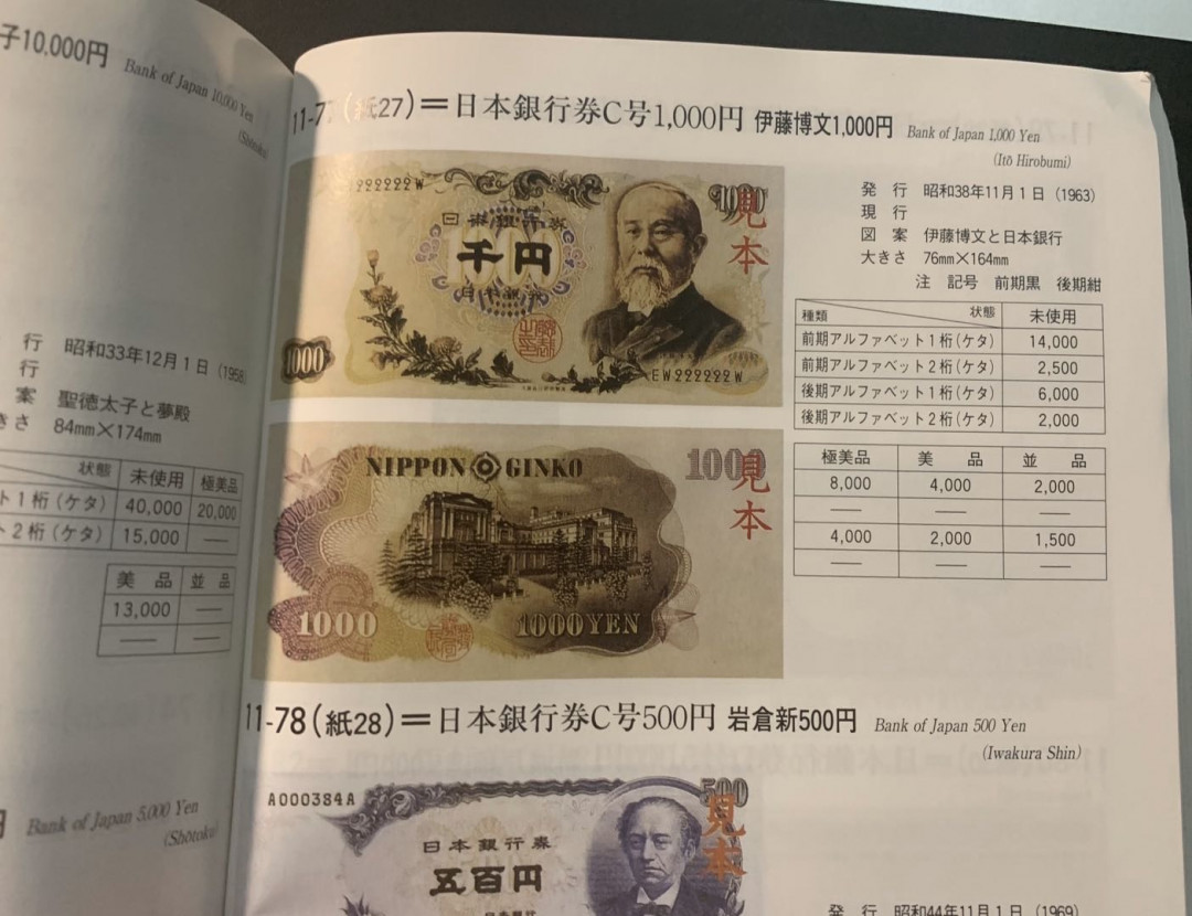 紫瑗钱币—微拍第30期 ——日本纸币团购场 日本 1963年 B号券 伊藤博文 1000日元  篮字单冠 B239631Y—10 40连号 UNC 少见单冠