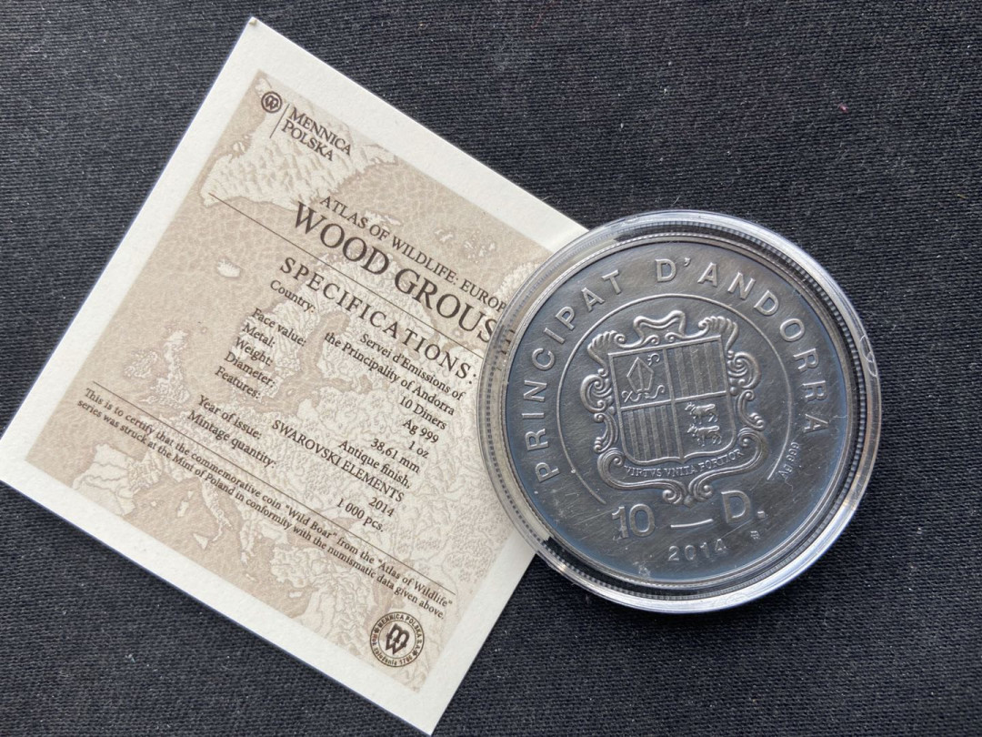 【币观天下】第九十八期钱币拍卖 【安道尔】安道尔鲈鱼仿古镶嵌锆石银币