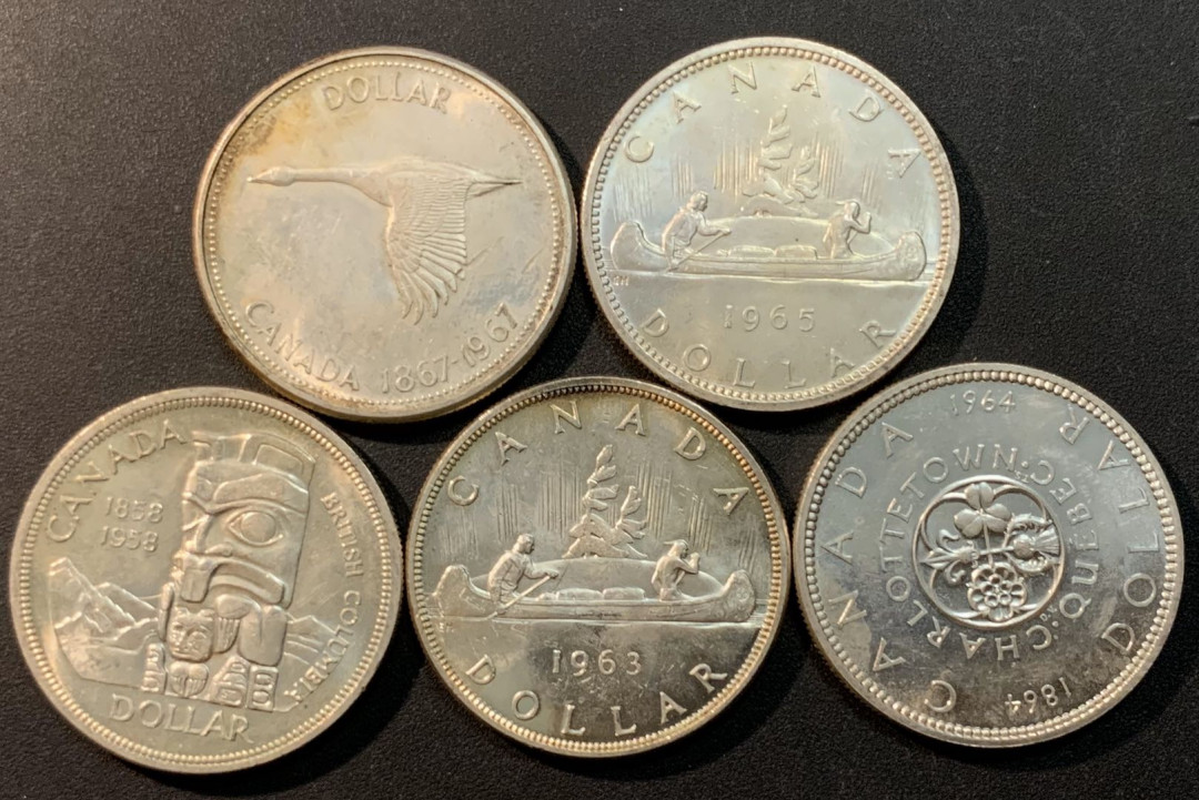 紫瑗钱币—微拍第29期  加拿大 伊丽莎白 1元 5枚一组 5个品种不同 共117克 0.8银