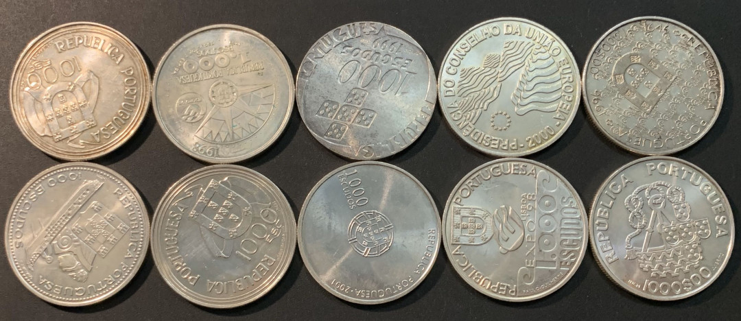 紫瑗钱币—微拍第29期  葡萄牙 1000埃斯库多 10枚一组 10个品种 各不相同 共275克 0.5银