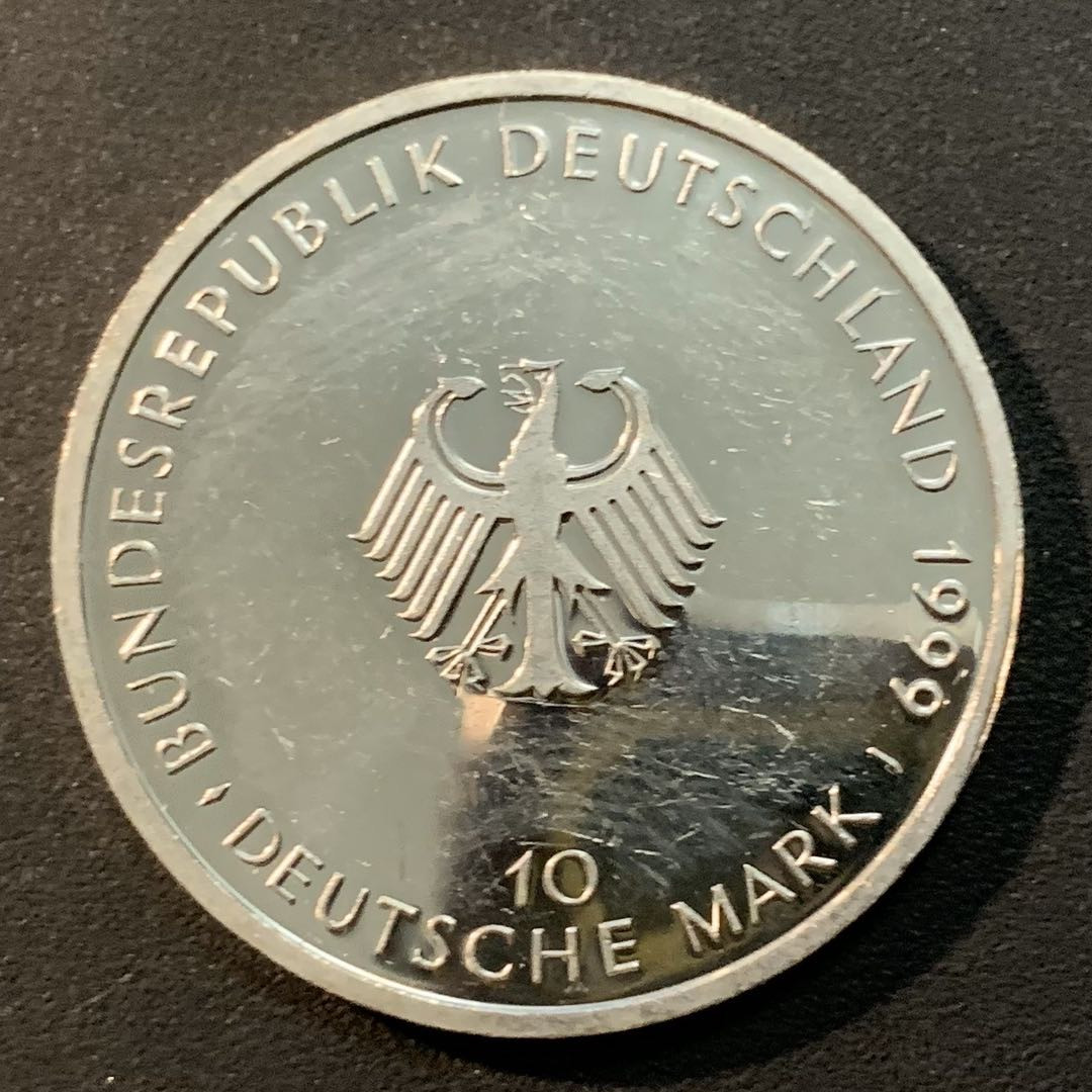 紫瑗钱币—微拍第29期  德国 1999年  宪法50周年  10马克 15.5克 0.925银 精制