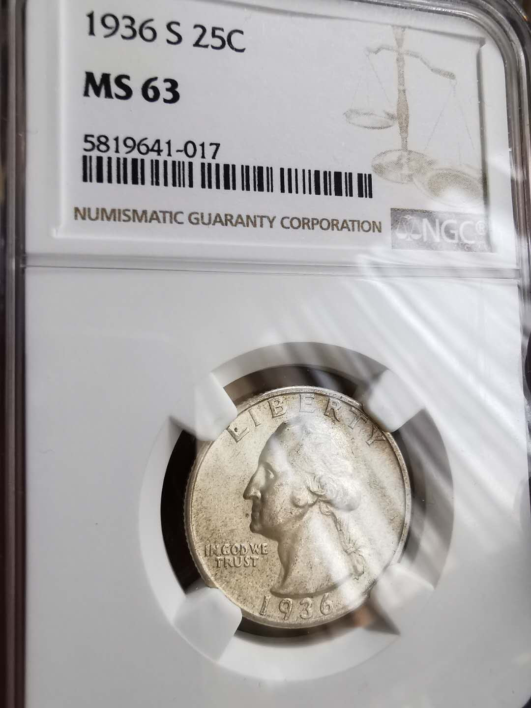 凡希社世界钱币微拍第一百十一期 1936S华盛顿25美分NGC-MS63