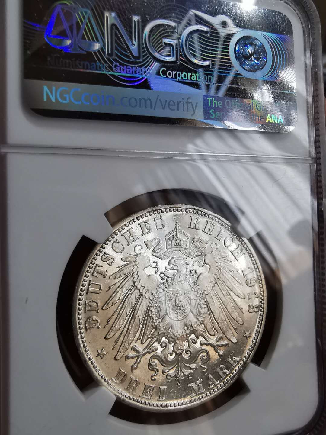 凡希社世界钱币微拍第一百十一期 1913巴伐利亚3马克NGC-MS63