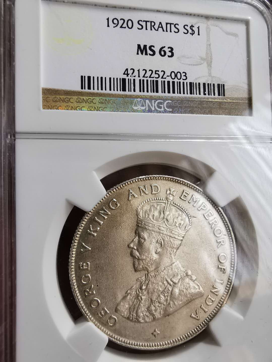 凡希社世界钱币微拍第一百十一期 1920海峡殖民地乔五壹圆NGC-MS63流通版高品！